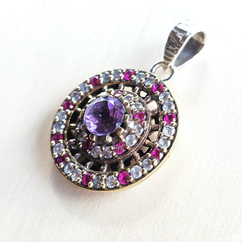 Faceted Amethyst, Ruby & Zircon Pendant | Turkish Delight