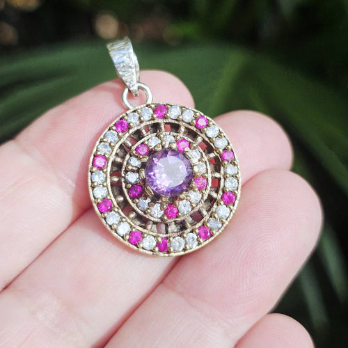 Faceted Amethyst, Ruby & Zircon Pendant | Turkish Delight