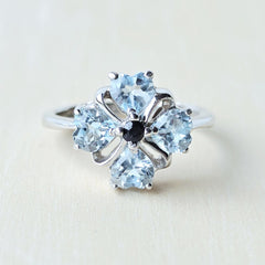 Faceted Blue Topaz & Black Spinel Ring | Four Of Hearts