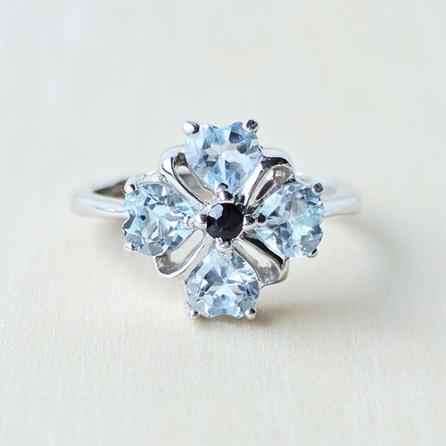 Faceted Blue Topaz & Black Spinel Ring | Four Of Hearts