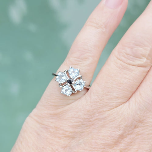 Faceted Blue Topaz & Black Spinel Ring | Four Of Hearts