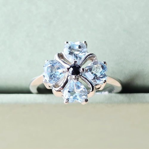 Faceted Blue Topaz & Black Spinel Ring | Four Of Hearts