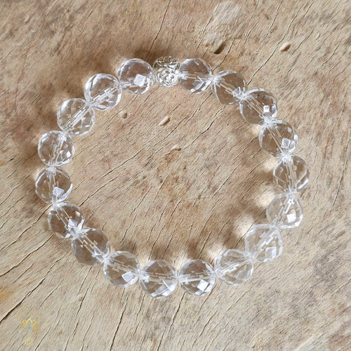 Faceted Clear Quartz Bracelet | 10mm Beads