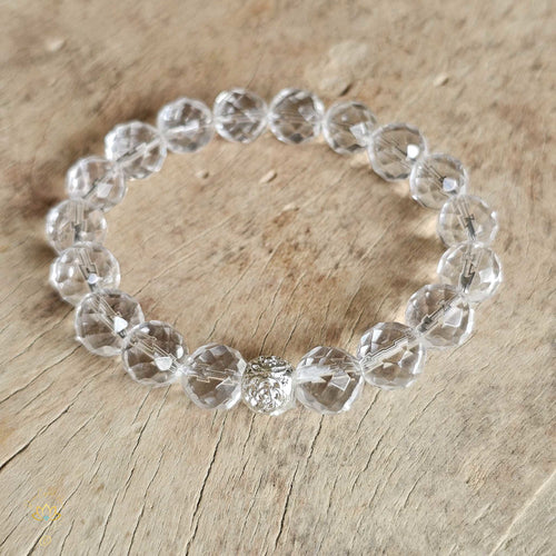 Faceted Clear Quartz Bracelet | 10mm Beads