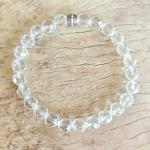 Faceted Clear Quartz Bracelet | 8mm Beads