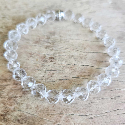 Faceted Clear Quartz Bracelet | 8mm Beads