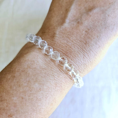 Faceted Clear Quartz Bracelet | 8mm Beads