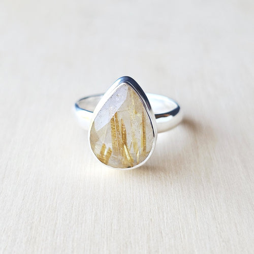 Faceted Golden Rutile Ring | Golden Path Of Light