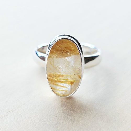 Faceted Golden Rutile Ring | Golden Path Of Light