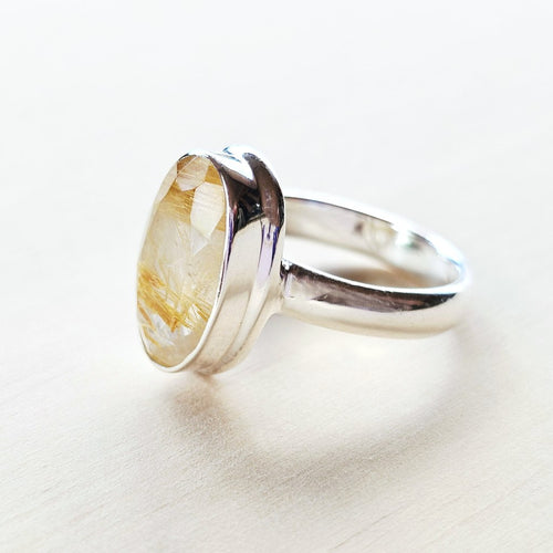Faceted Golden Rutile Ring | Golden Path Of Light