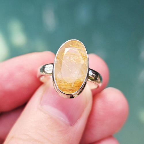 Faceted Golden Rutile Ring | Golden Path Of Light