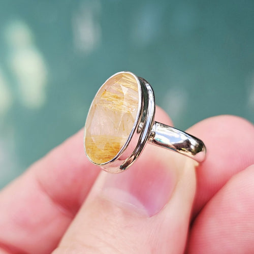 Faceted Golden Rutile Ring | Golden Path Of Light