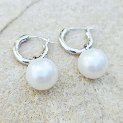 Freshwater Cultured Pearl Hoop Earrings | Sterling Silver 11mm