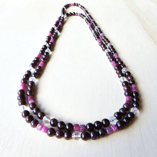Garnet, Ruby & Quartz Lariat Necklace | Radiant Pulse