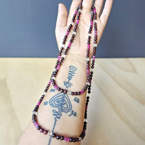 Garnet, Ruby & Quartz Lariat Necklace | Radiant Pulse