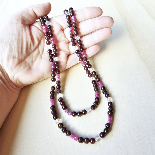 Garnet, Ruby & Quartz Lariat Necklace | Radiant Pulse