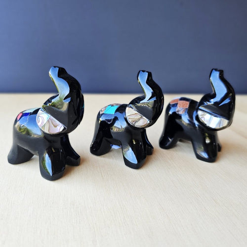 Gemstone Collared Obsidian Elephant| Mystic Familiars