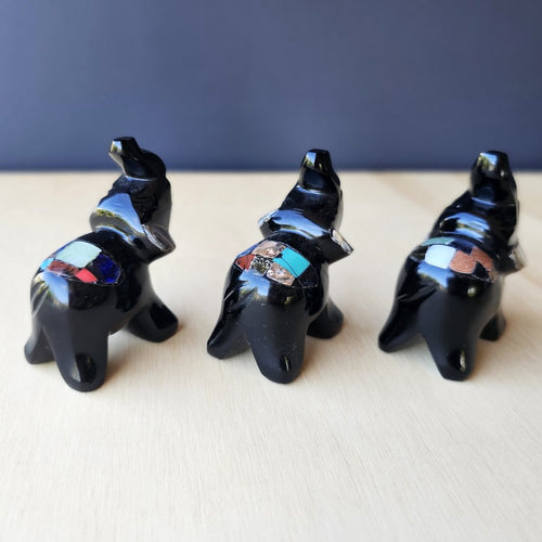 Gemstone Collared Obsidian Elephant| Mystic Familiars