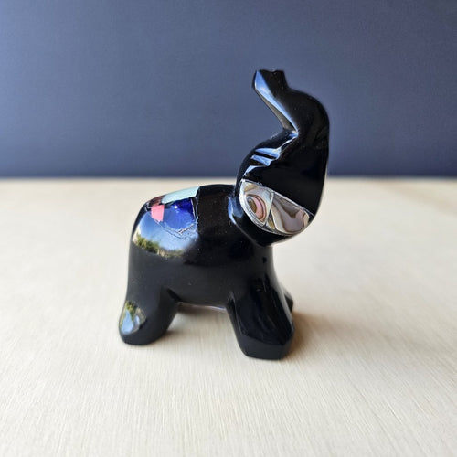 Gemstone Collared Obsidian Elephant| Mystic Familiars