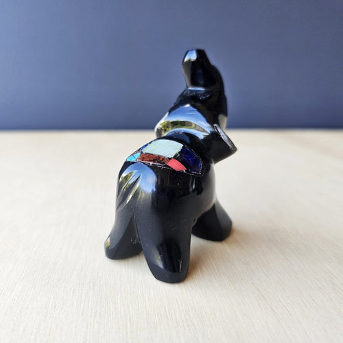 Gemstone Collared Obsidian Elephant| Mystic Familiars