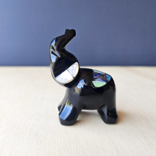 Gemstone Collared Obsidian Elephant| Mystic Familiars