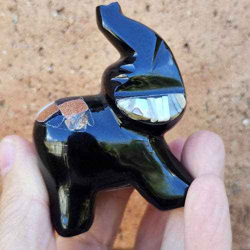 Gemstone Collared Obsidian Elephant| Mystic Familiars