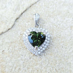 Genuine Moldavite Heart Faceted Pendant | Cubic Zirconia