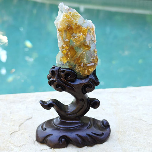 Golden Barite Specimen With Green Fluorite | Custom Stand