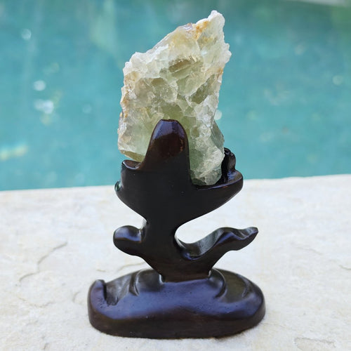 Golden Barite Specimen With Green Fluorite | Custom Stand