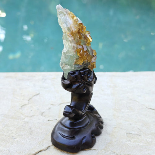 Golden Barite Specimen With Green Fluorite | Custom Stand