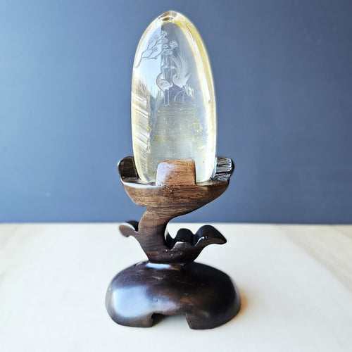 Golden Healer Quartz Reverse Etched Crane Scene | Custom Stand 409gms