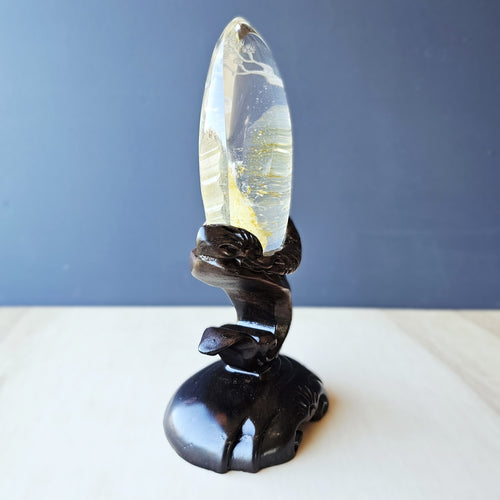 Golden Healer Quartz Reverse Etched Crane Scene | Custom Stand 409gms