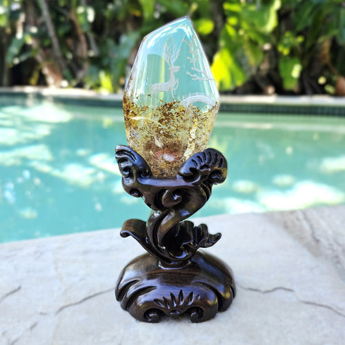 Golden Healer Quartz Reverse Etched Deer | Custom Stand 367gms