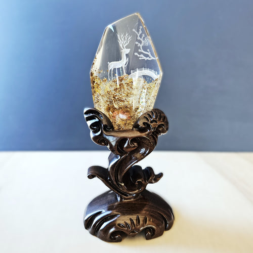 Golden Healer Quartz Reverse Etched Deer | Custom Stand 367gms