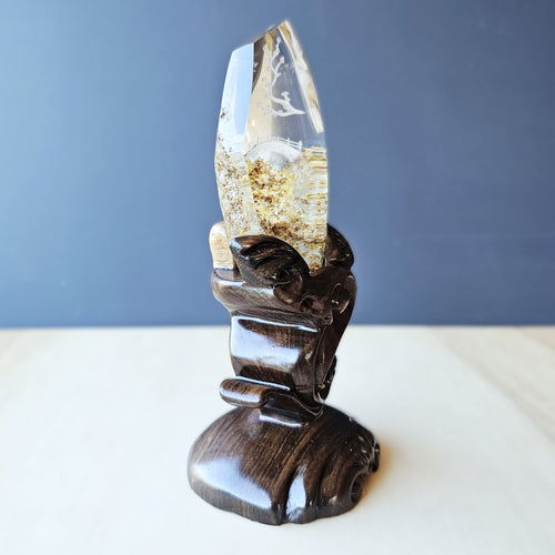 Golden Healer Quartz Reverse Etched Deer | Custom Stand 367gms