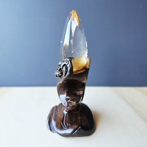 Golden Healer Quartz Reverse Etched Dragon | Custom Stand 395gms