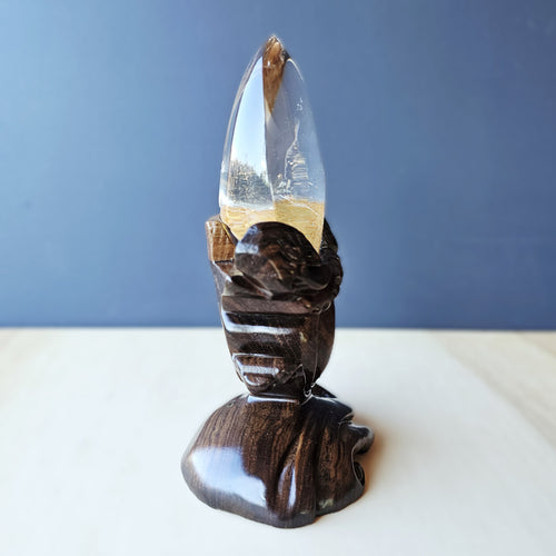 Golden Healer Quartz Reverse Etched Dragon | Custom Stand 395gms