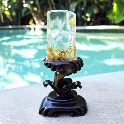 Golden Healer Quartz Reverse Etched Goldfish | Custom Stand 177gms