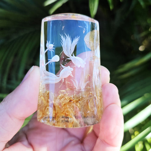 Golden Healer Quartz Reverse Etched Goldfish | Custom Stand 177gms