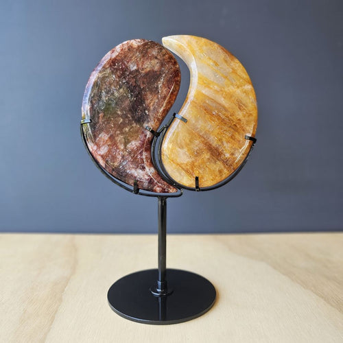 Golden Healer & Fire Quartz | Yin Yang Carving on Stand