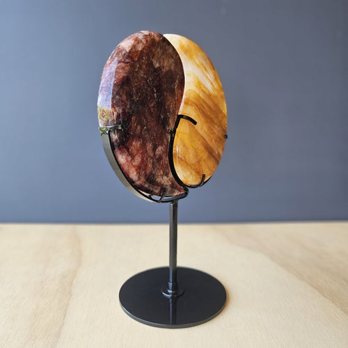 Golden Healer & Fire Quartz | Yin Yang Carving on Stand