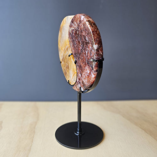 Golden Healer & Fire Quartz | Yin Yang Carving on Stand