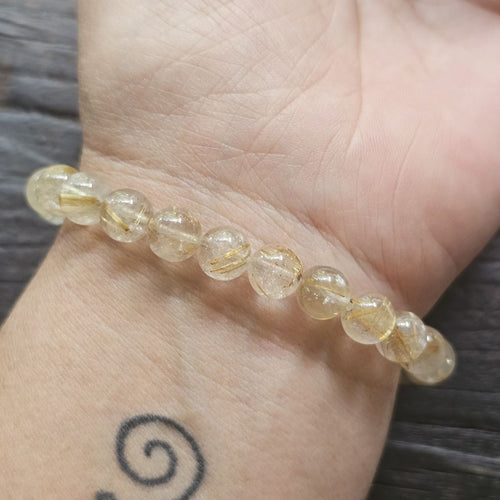 Golden Rutilated Quartz Crystal Bracelet | Internal Illumination