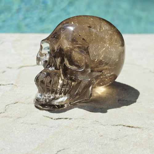Golden Rutilated Quartz Skull | Master Carved