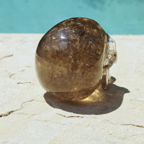 Golden Rutilated Quartz Skull | Master Carved