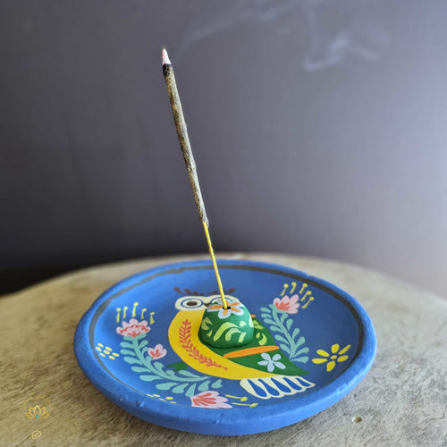 Hand-Painted Ceramic Incense Burner: Wisdom of the Owl