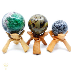 Hand Carved Timber Sphere Stands For Crystals & Minerals | Medium