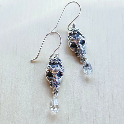 Herkimer Diamond Skull Earrings | Diamonds After Dark
