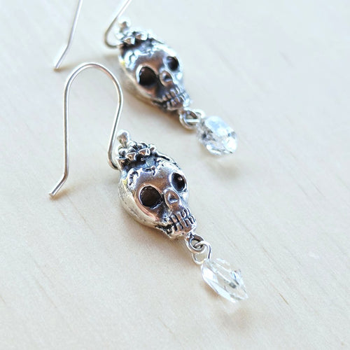 Herkimer Diamond Skull Earrings | Diamonds After Dark