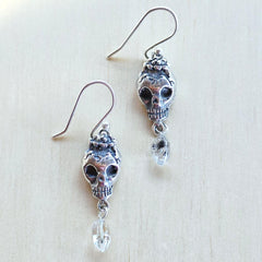 Herkimer Diamond Skull Earrings | Diamonds After Dark